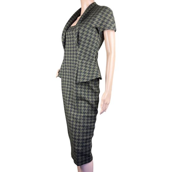 Gucci M Wool Houndstooth Peplum Sheath Dress - Picture 5 of 11